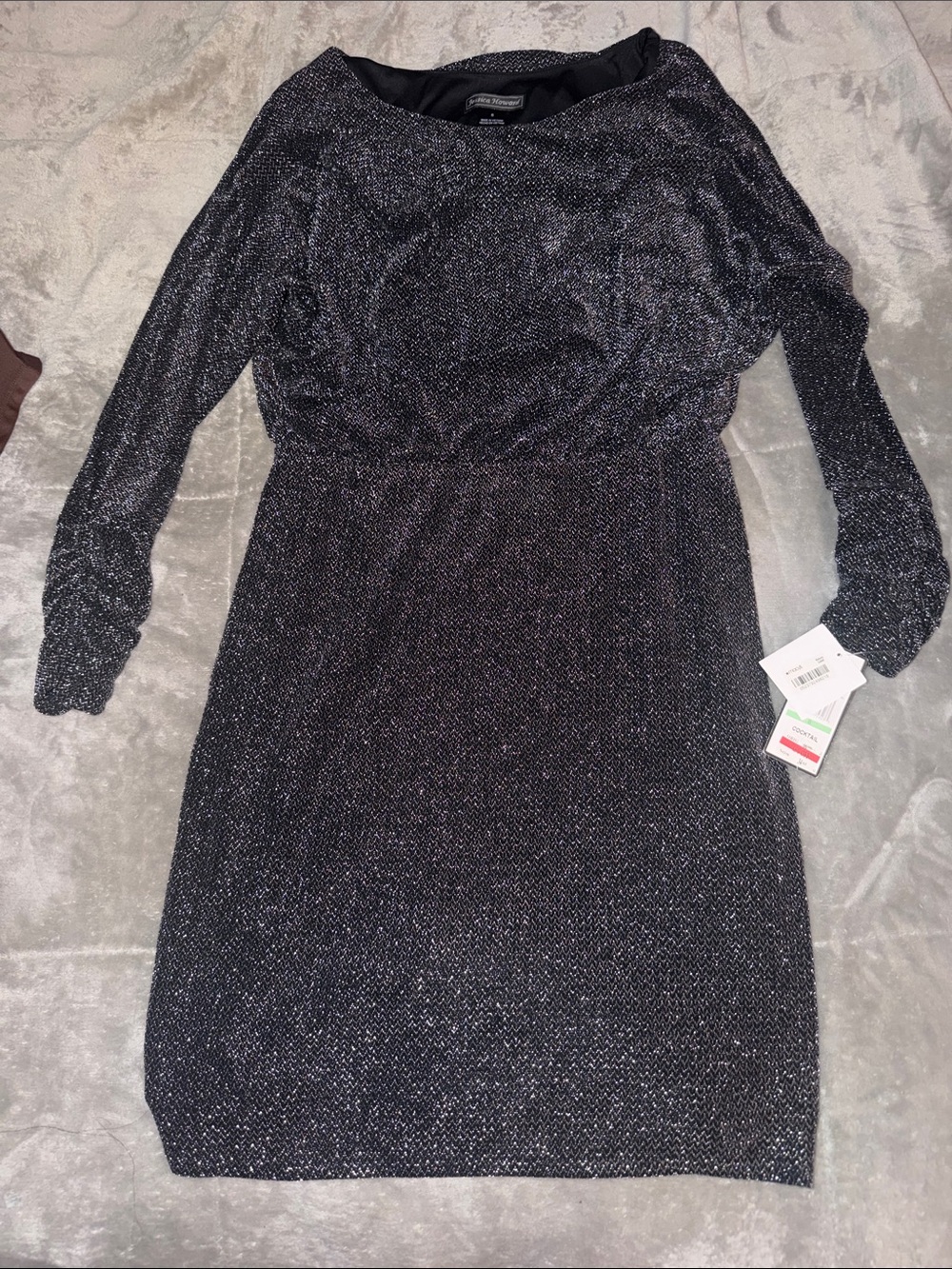 Macy's Metallic Black Long-Sleeve Shift Dress